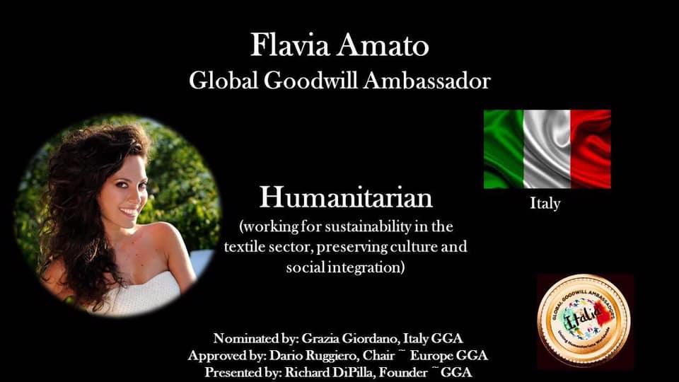 Global Goodwill Ambassador - Malìa Lab Atelier di moda biologica artigianale etica - Articoli, Riconoscimenti - Flavia Amato -