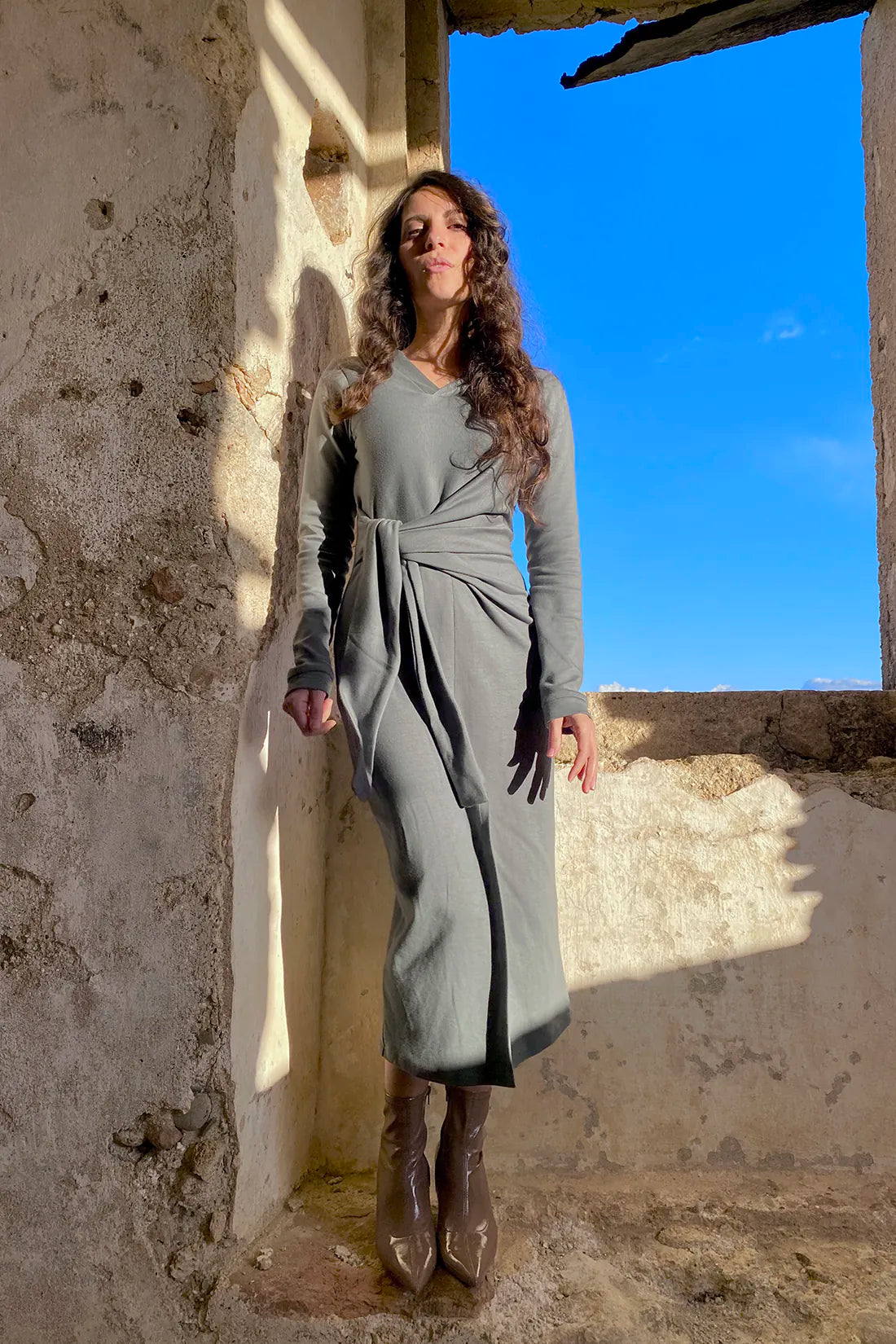 Abito Elisabetta cotone biologico felpato abbigliamento sostenibile malia lab comodo caldo