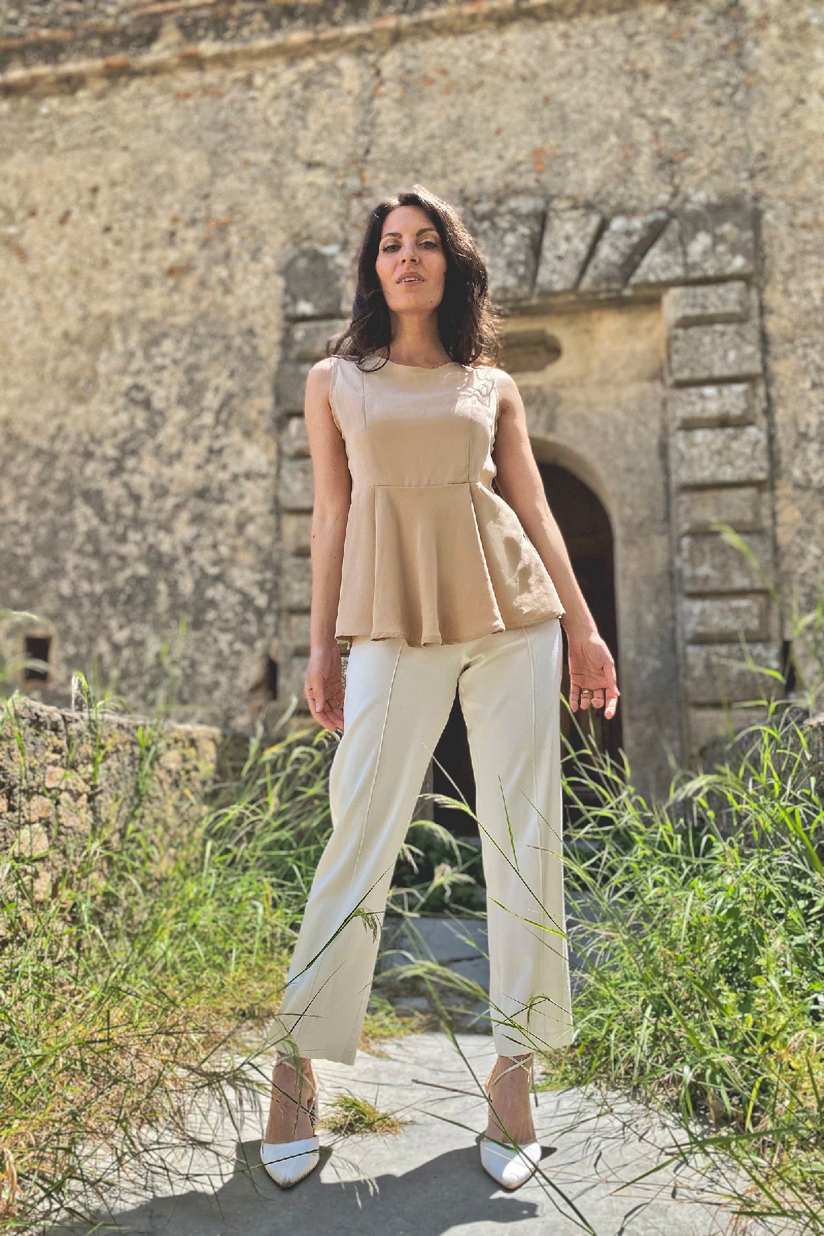 Blusa Irma ruota tencel lyocell pantalone chiara abbigliamento sartoriale etico sostenibile brand malia lab