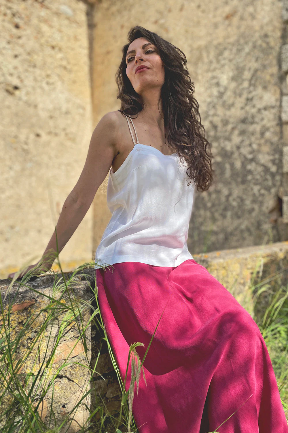 Canottiera Perla lyocell seacell abbigliamento sostenibile artigianale brand malia lab vista laterale