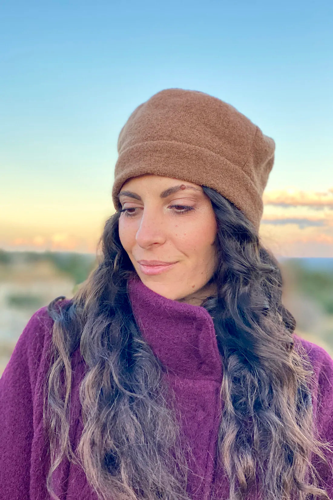 Cappello Bonnie lana cotta vergine accessori artigianali sostenibili colore biscotto malia lab