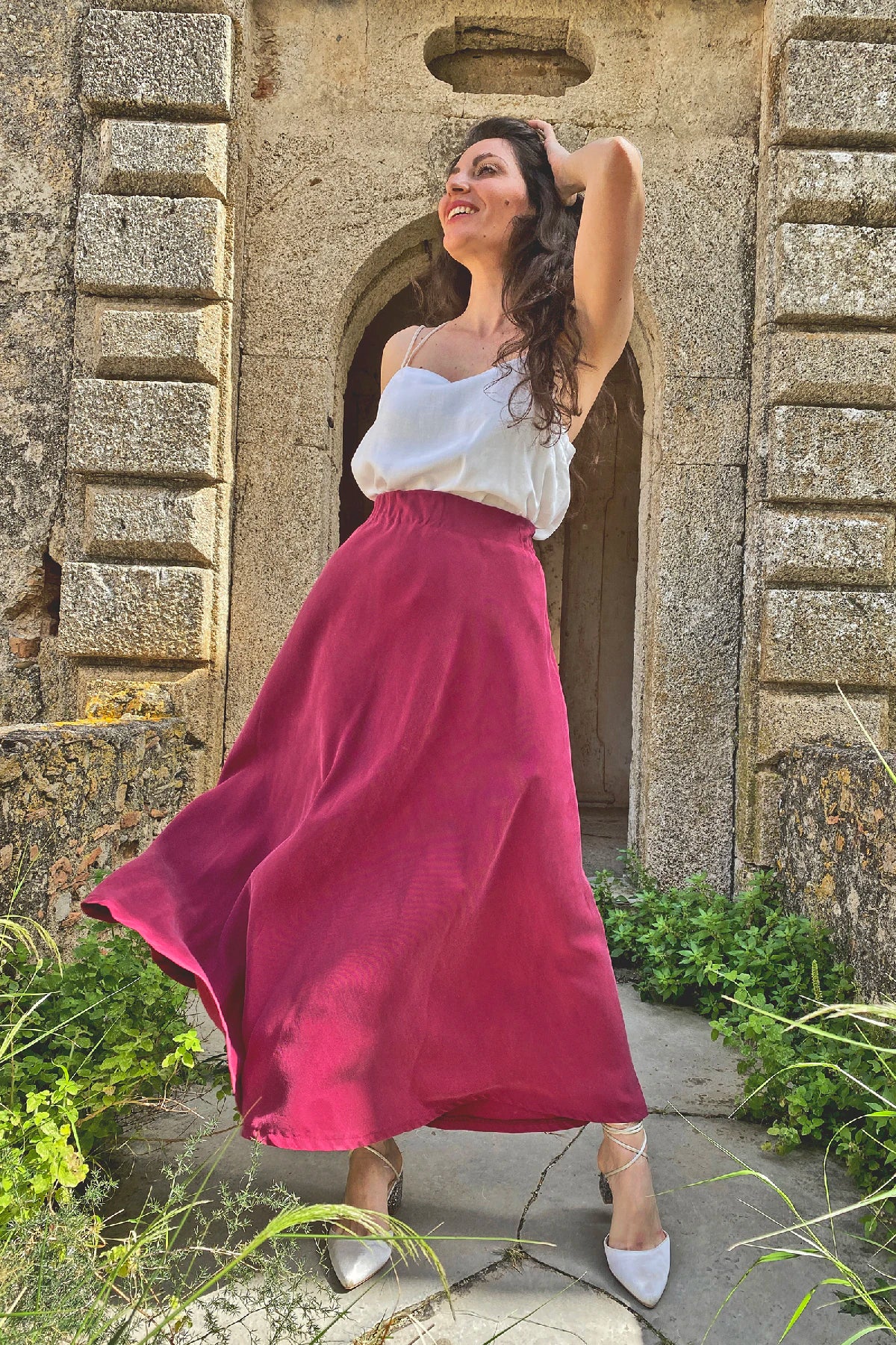 Gonna Ramona tencel lyocell vestibilita comoda abbigliamento sartoriale sostenibile brand malia lab vista davanti
