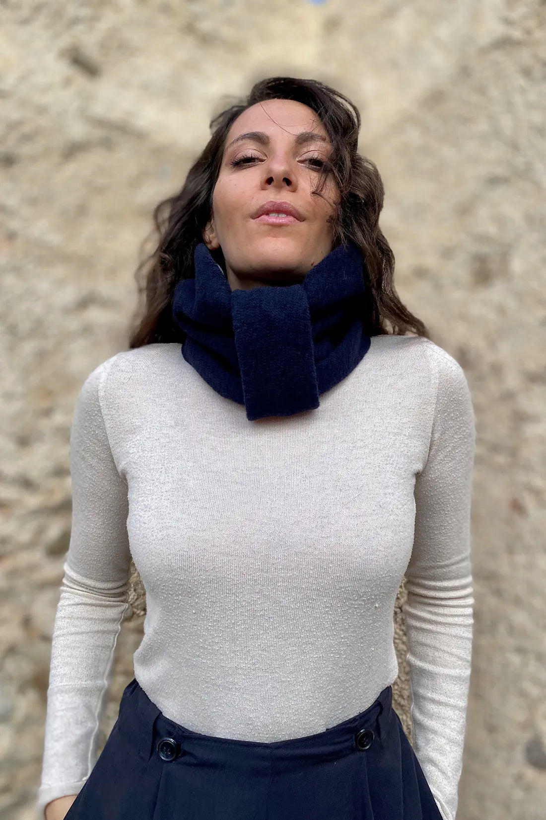 Scaldacollo AMIA lana cotta deadstock cotone biologico accessori abbigliamento donna sostenibile malia lab