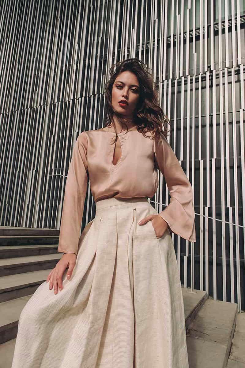 Blusa Angelica Cupro Ecologico abbigliamento Sostenibile brand Malia Lab camicia su misura blusa sartoriale blusa su misura camicie sostenibili