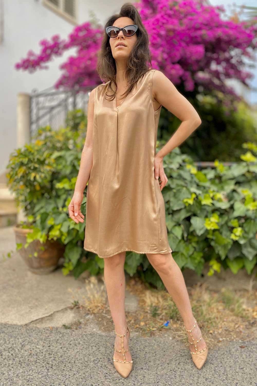 Abito Clara cupro lyocell con cinta abbigliamento sostenibile vestiti ecosostenibili donna brand malia lab abiti sartoriali nude