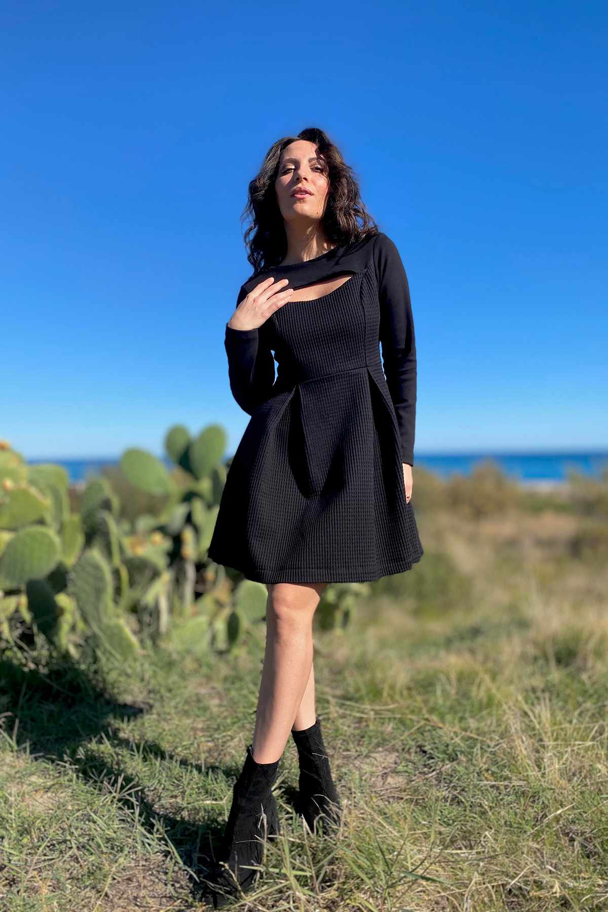 Abito EVA caldo cotone biologico abbigliamento sostenibile moda responsabile sartoriale brand malia lab
