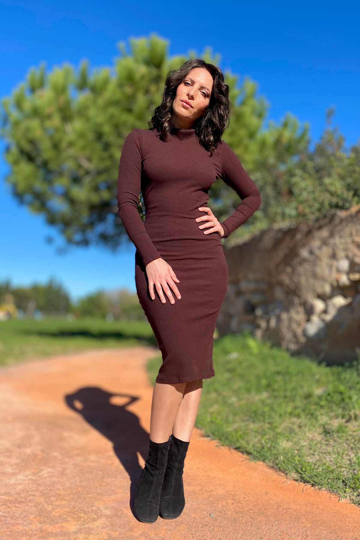 Abito KATRINE costina lyocell aderente elasticizzato abbigliamento sostenibile moda etica bran malia lab
