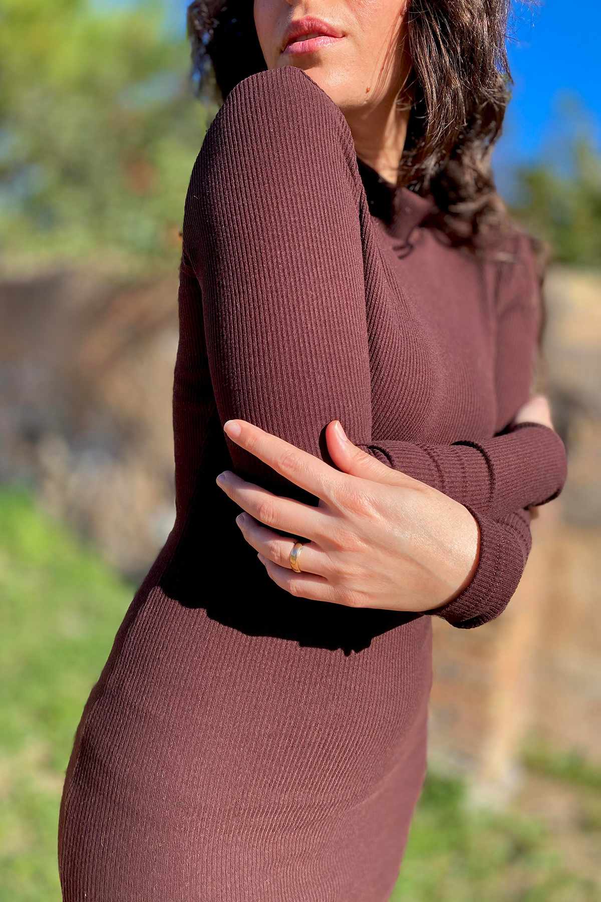 Abito KATRINE costina lyocell aderente elasticizzato abbigliamento sostenibile moda responsabile bran malia lab dettaglio
