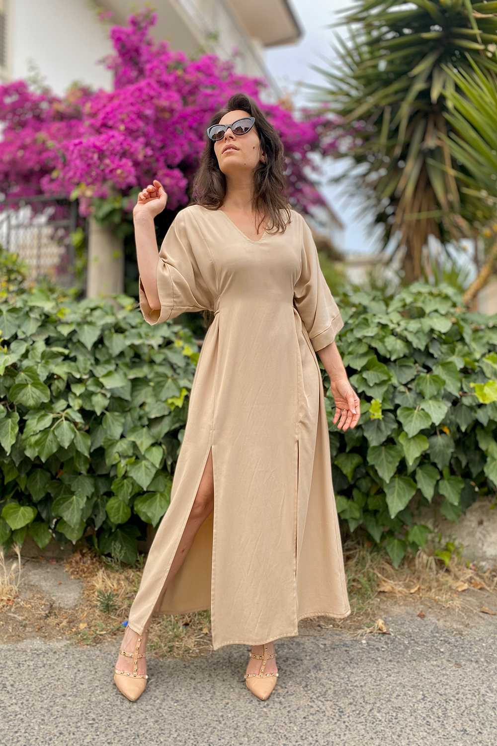Abito Kimiko incrociato tencel lyocell vestiti sostenibili donna abbigliamento ecosostenibile brand malia lab abito sartoriale legato dietro