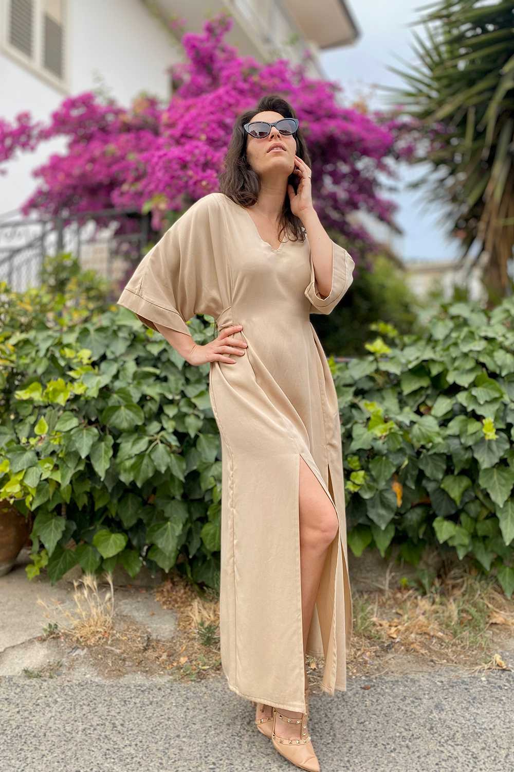 Abito Kimiko incrociato tencel lyocell vestiti sostenibili donna abbigliamento ecosostenibile brand malia lab abito sartoriale