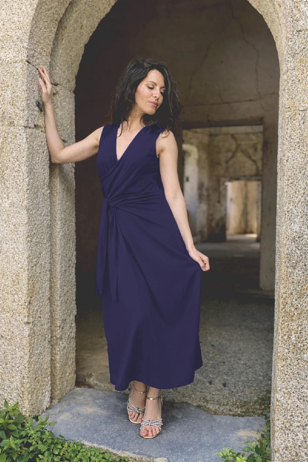 Abito lisette jersey cotone abbigliamento su misura sartoriale brand etico sostenibile malia lab blu scuro