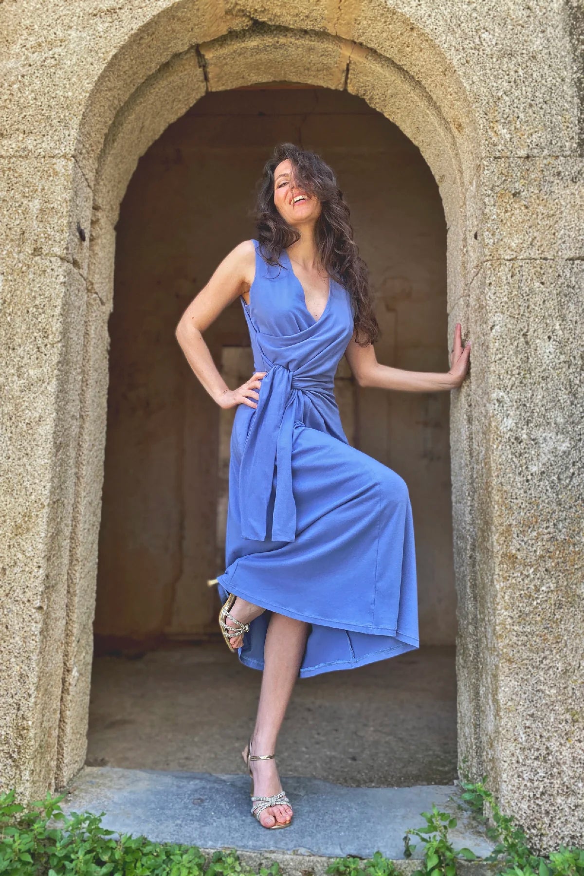 Abito lisette jersey cotone abbigliamento sartoriale brand etico sostenibile malia lab frontale
