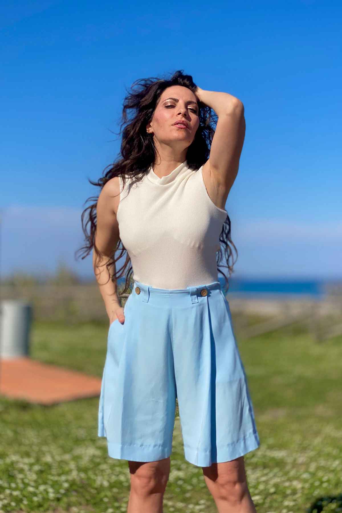 Bermuda Gabriela Top Ines lyocell brand malia lab abbigliamento sartoriale etico dettaglio
