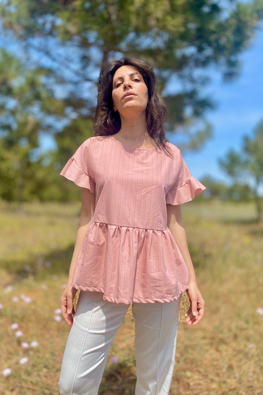 Blusa in cotone biologico seta biologica abbigliamento sostenibile vestiti ecosostenibili donna brand malia lab vista frontale