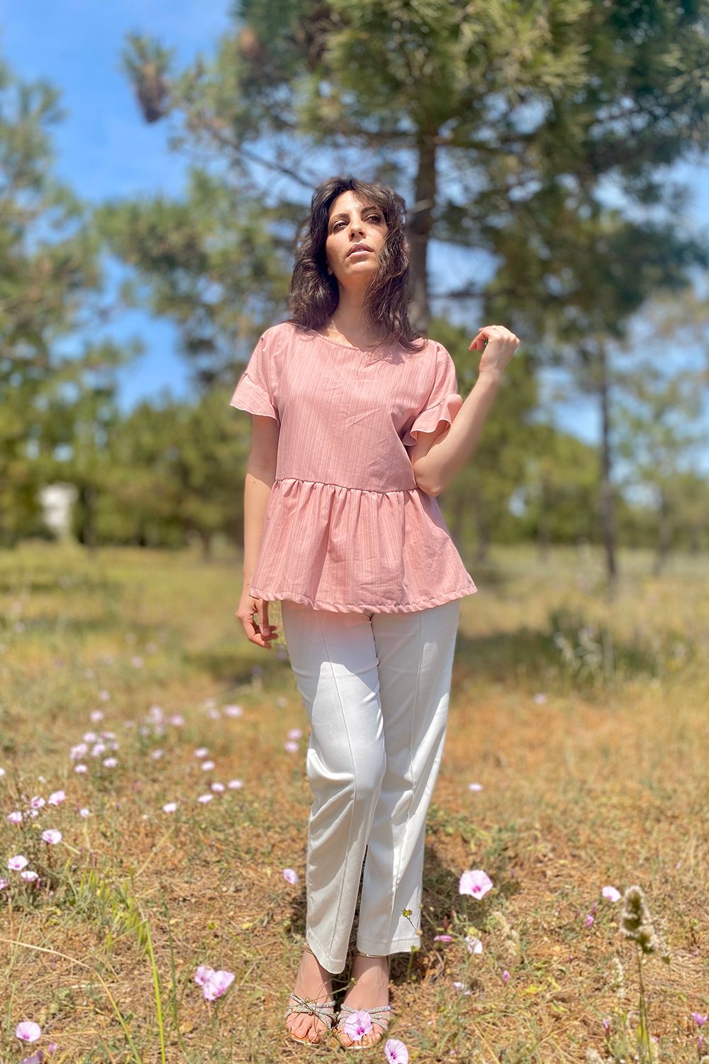 Camicetta in cotone biologico seta biologica manica a ruota abbigliamento sostenibile vestiti ecosostenibili donna brand malia lab