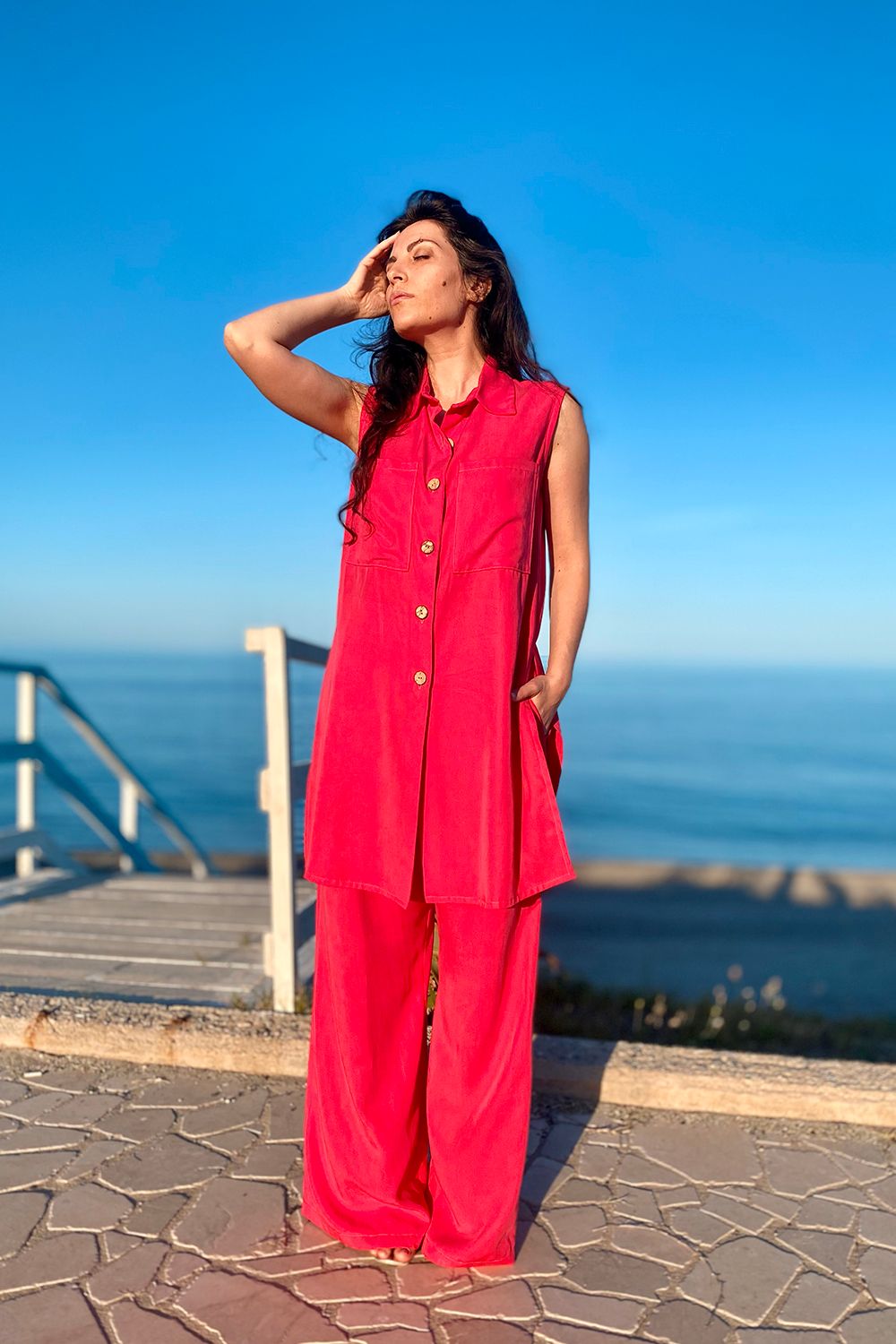 Camicia lunga tencel lyocell abbigliamento sostenibile brand malia lab vestiti ecosostenibili donna