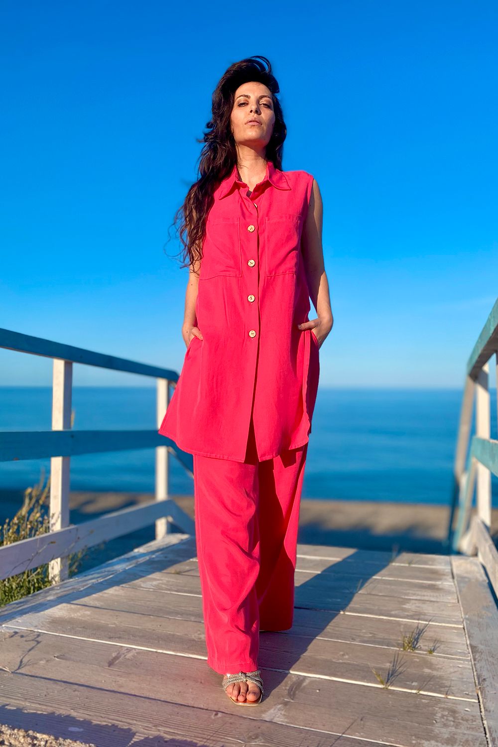 Camicia lunga tencel lyocell abbigliamento sostenibile donna brand malia lab camicia sartoriale su misura