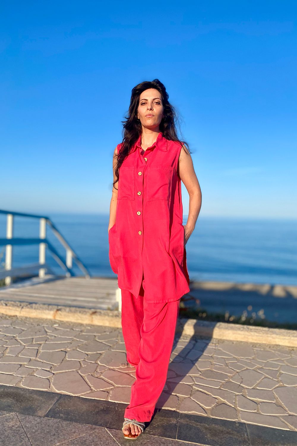 Camicia tencel lyocell lunga abbigliamento sostenibile brand malia lab vestiti ecosostenibili donna