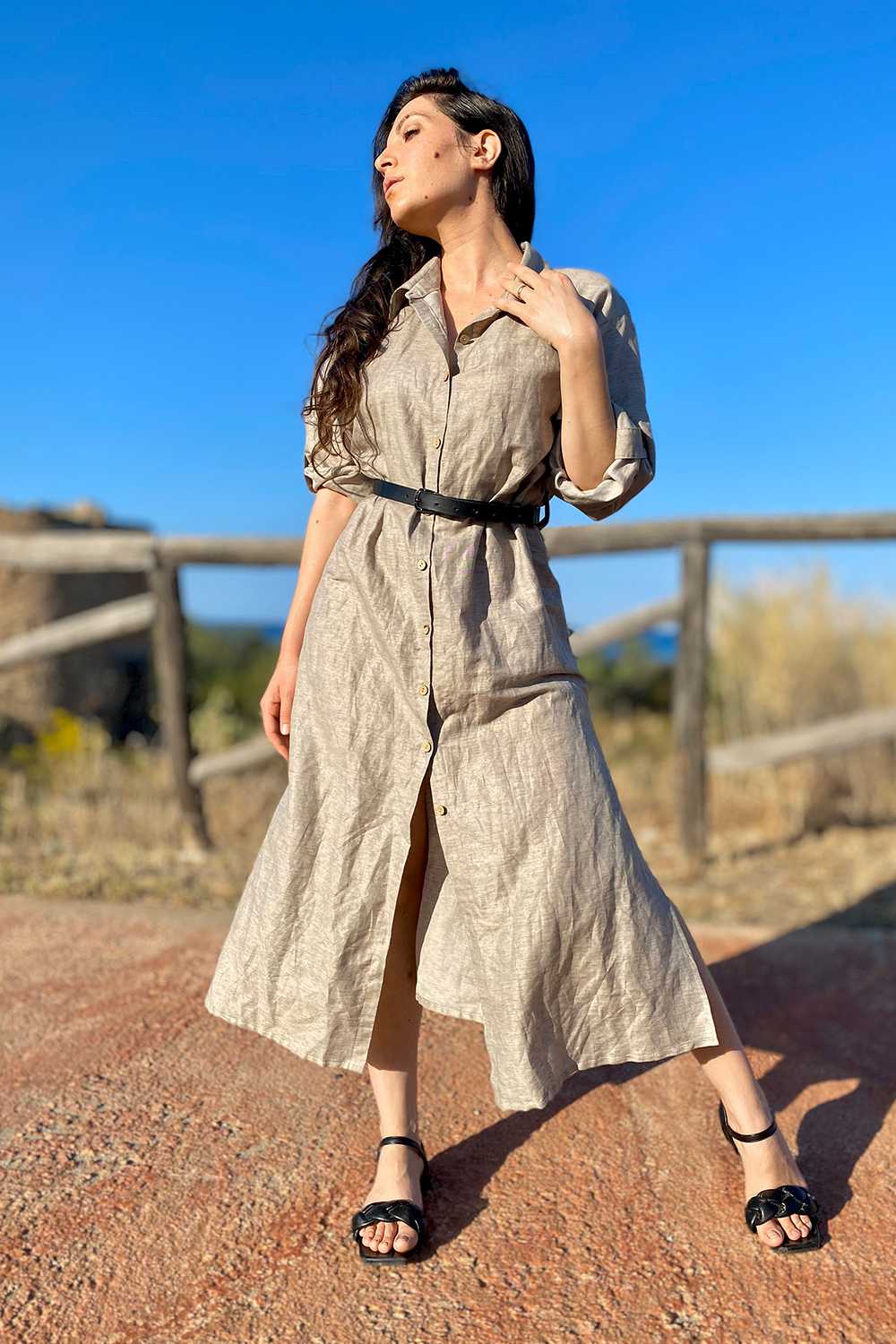 Camicione chemisier ampio lino biologico cotone brand malia lab abbigliamento etico sostenibile donna moda sartoriale artigianale