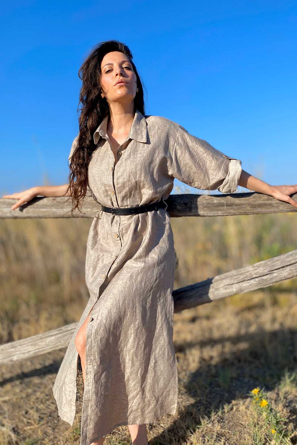 Camicione chemisier ampio lino biologico cotone brand malia lab abbigliamento sostenibile donna moda etica artigianale