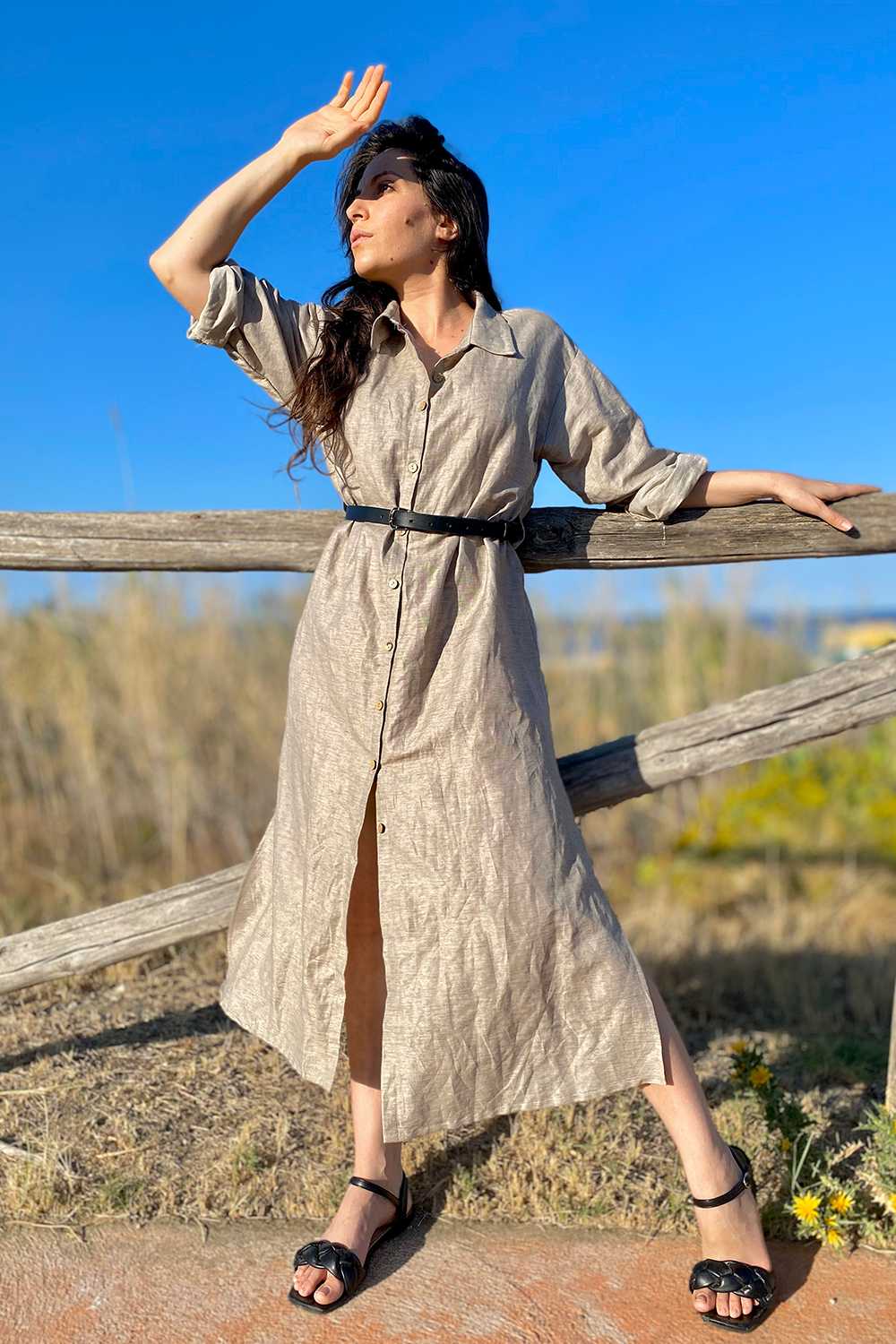 Camicione chemisier ampio lino biologico cotone brand malia lab abbigliamento sostenibile donna moda etica copricostume