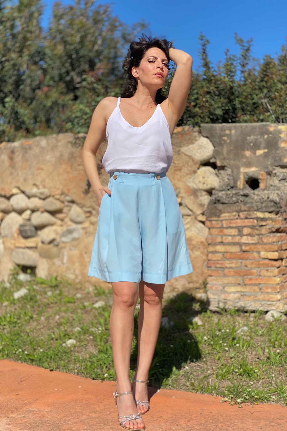 Canottiera Costanza bermuda Gabriela tencel lyocell brand malia lab abbigliamento sartoriale sostenibile
