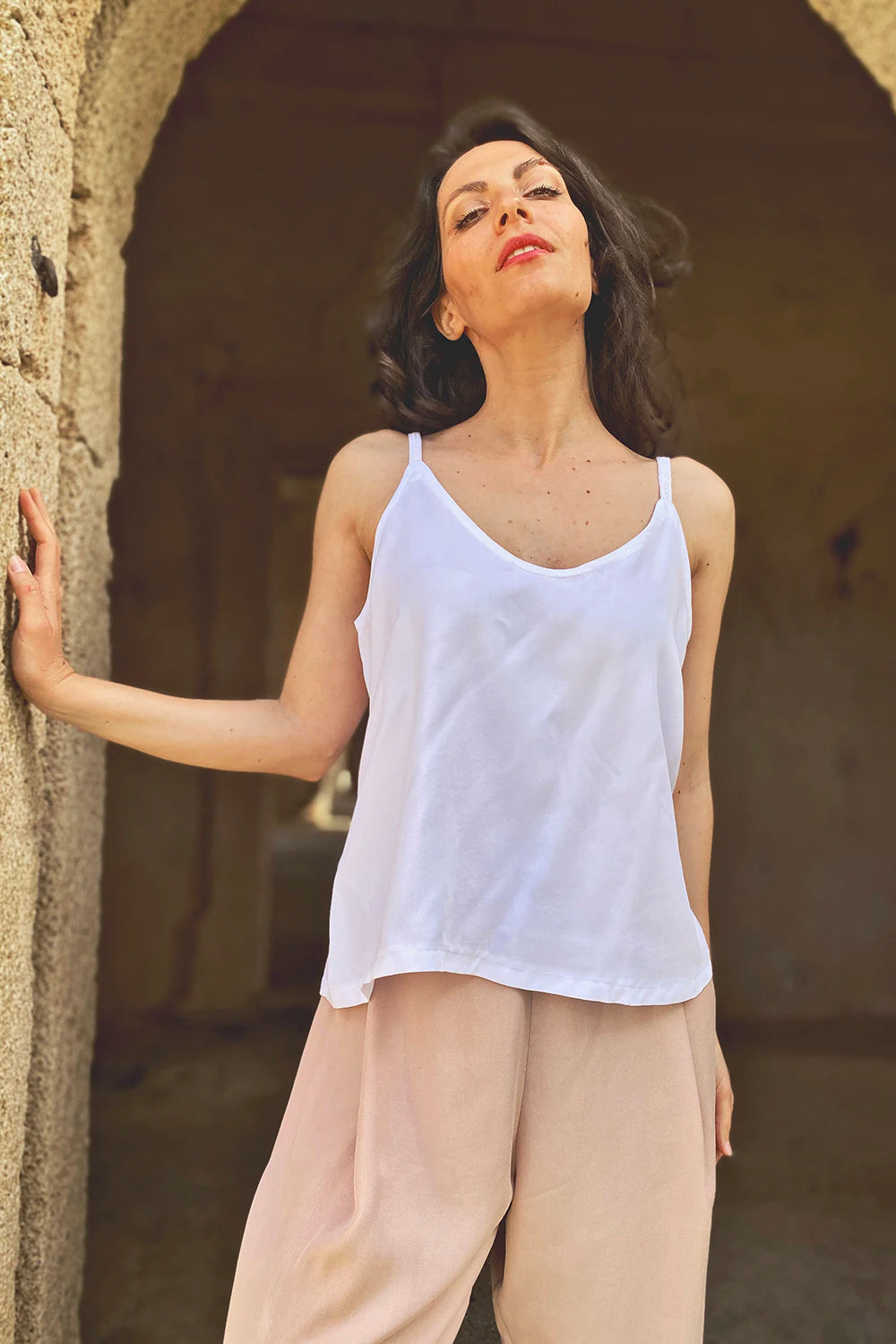 Canottiera Costanza tencel lyocell abbigliamento sartoriale sostenibile brand malia lab
