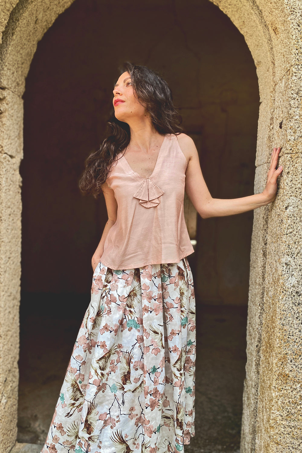 Canottiera Giulia cupro modal abbigliamento sostenibile sartoriale artigianale brand malia lab
