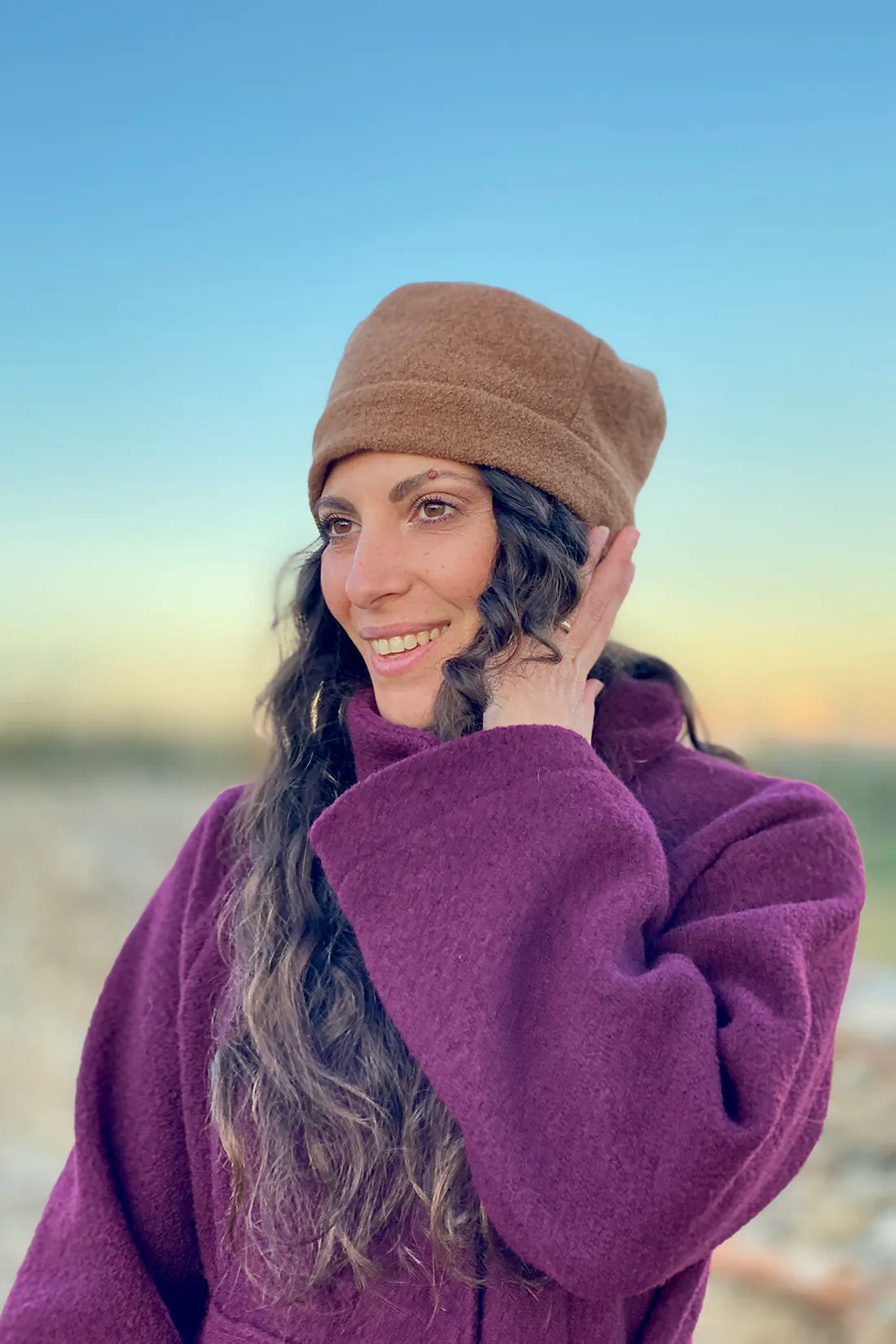 Cappello Bonnie calda lana cotta vergine accessori artigianali sostenibili malia lab
