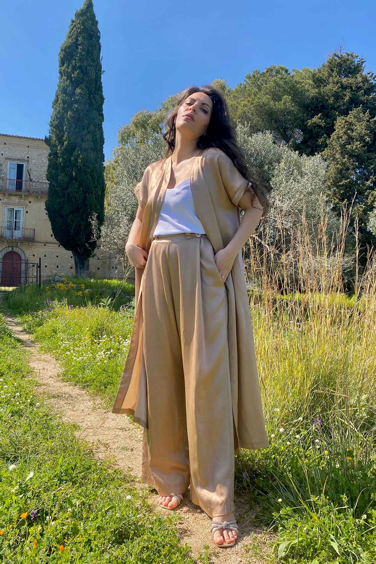 Cardigan kimono Petra cupro seacell lyocell brand malia lab abbigliamento sartoriale etico

