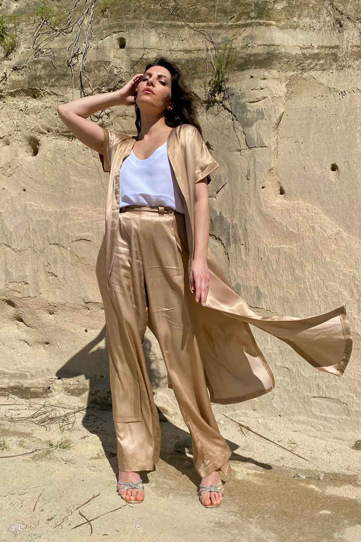Cardigan kimono Petra seacell cupro lyocell brand malia lab abbigliamento sartoriale etico made in italy
