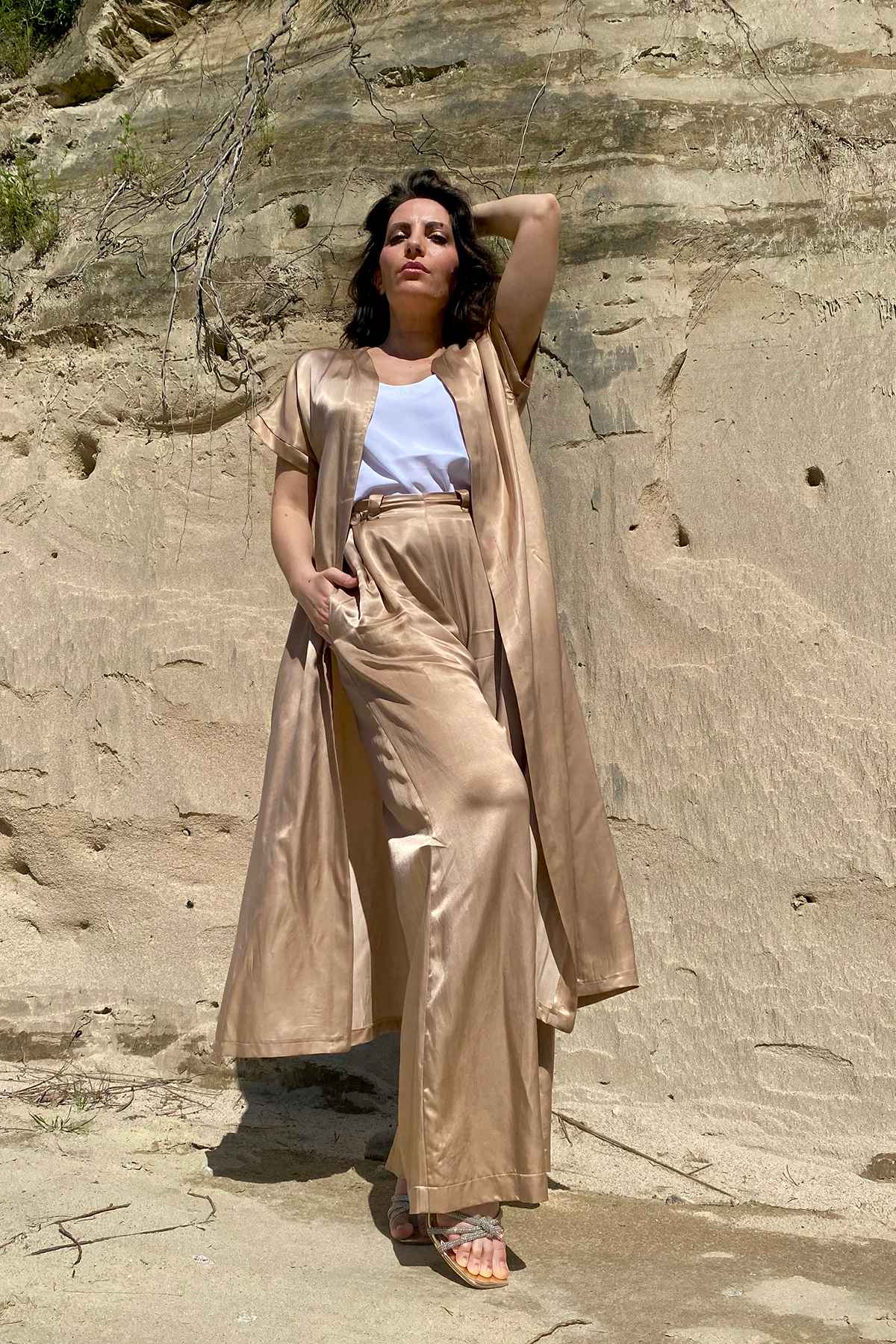 Cardigan kimono Petra seacell cupro lyocell brand malia lab abbigliamento sartoriale sostenibile
