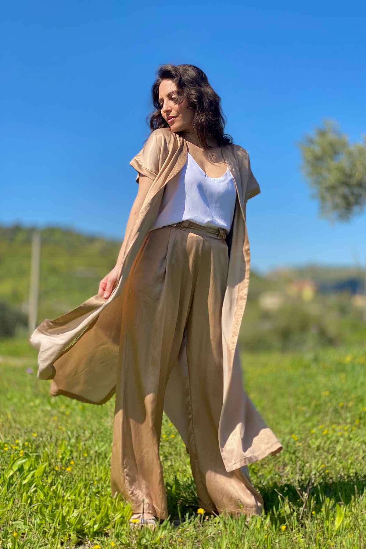 Cardigan kimono Petra seacell lyocell cupro brand malia lab abbigliamento sartoriale sostenibile
