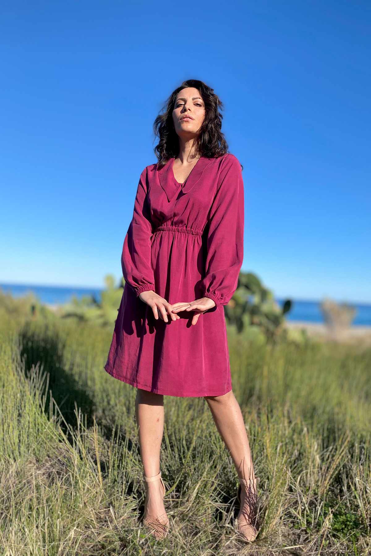 Chemisier abito camicia VIVIAN tencel lyocell comodo abbigliamento sartoriale moda responsabile brand malia lab
