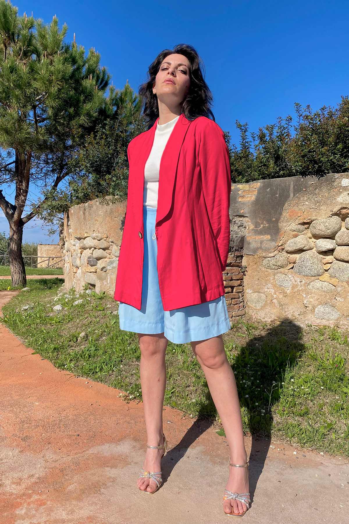Bermuda Gabriela Giacca Paola tencel lyocell brand malia lab abbigliamento sartoriale etico lampone