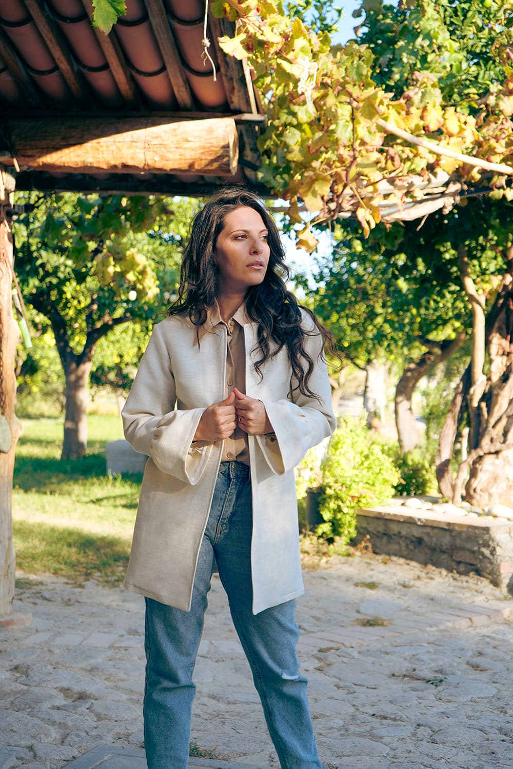 Giacca Teresa lana biologica cotone biologico Flavia Amato brand malia lab atelier moda abbigliamento etico sostenibile giacca sartoriale giacca su misura