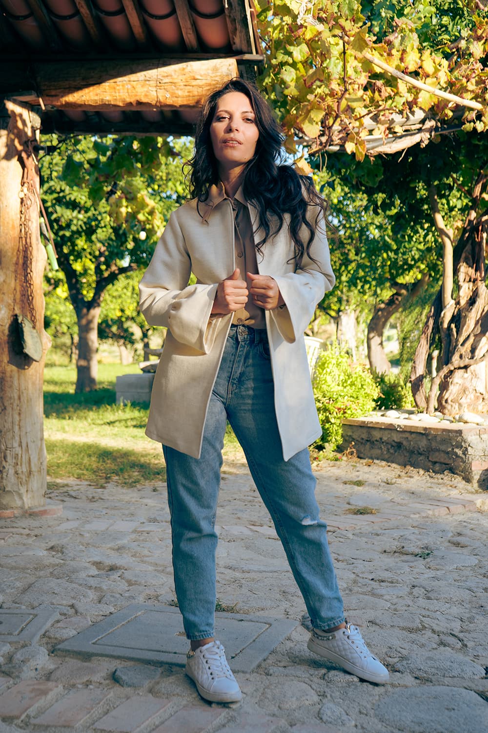 Giacca Teresa taglio chanel lana biologica Flavia Amato brand malia lab atelier moda abbigliamento etico sostenibile giacca sartoriale giacca su misura vista frontale