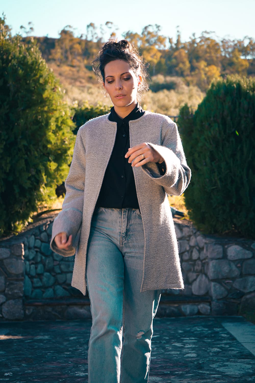 Giacca Teresa lana biologica Flavia Amato brand malia lab atelier moda abbigliamento etico sostenibile giacca sartoriale giacca su misura vista frontale