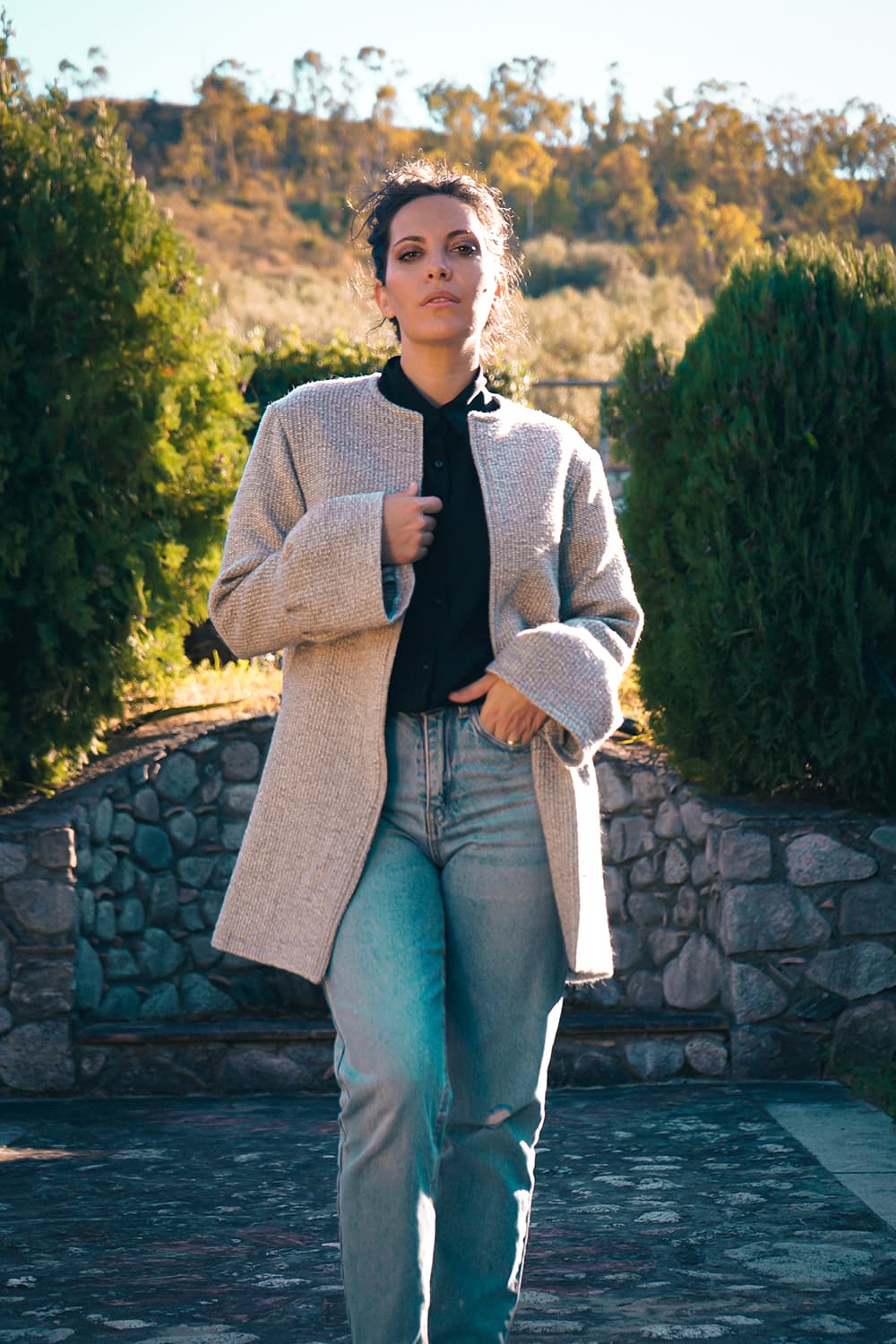 Giacca Teresa lana biologica Flavia Amato brand malia lab atelier moda abbigliamento etico sostenibile giacca sartoriale giacca su misura dettaglio