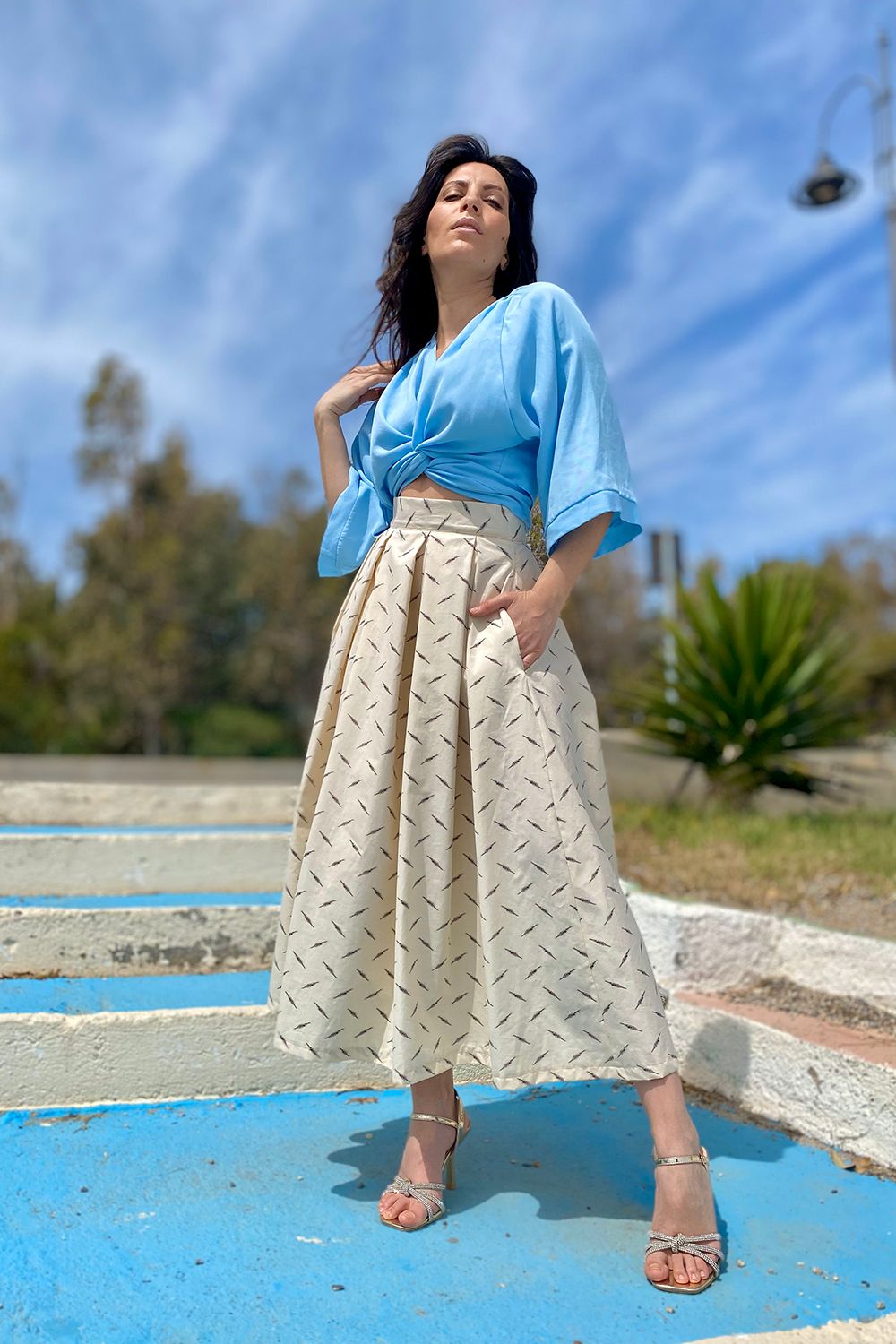 Gonna in cotone biologico abbigliamento sostenibile vestiti ecosostenibili donna brand malia lab vista laterale