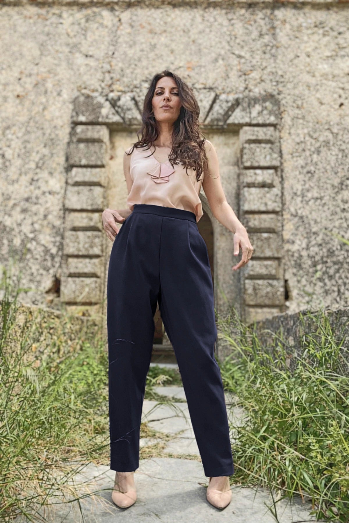 Pantalone Ada cotone deadstock abbigliamento sartoriale brand malia lab blu
