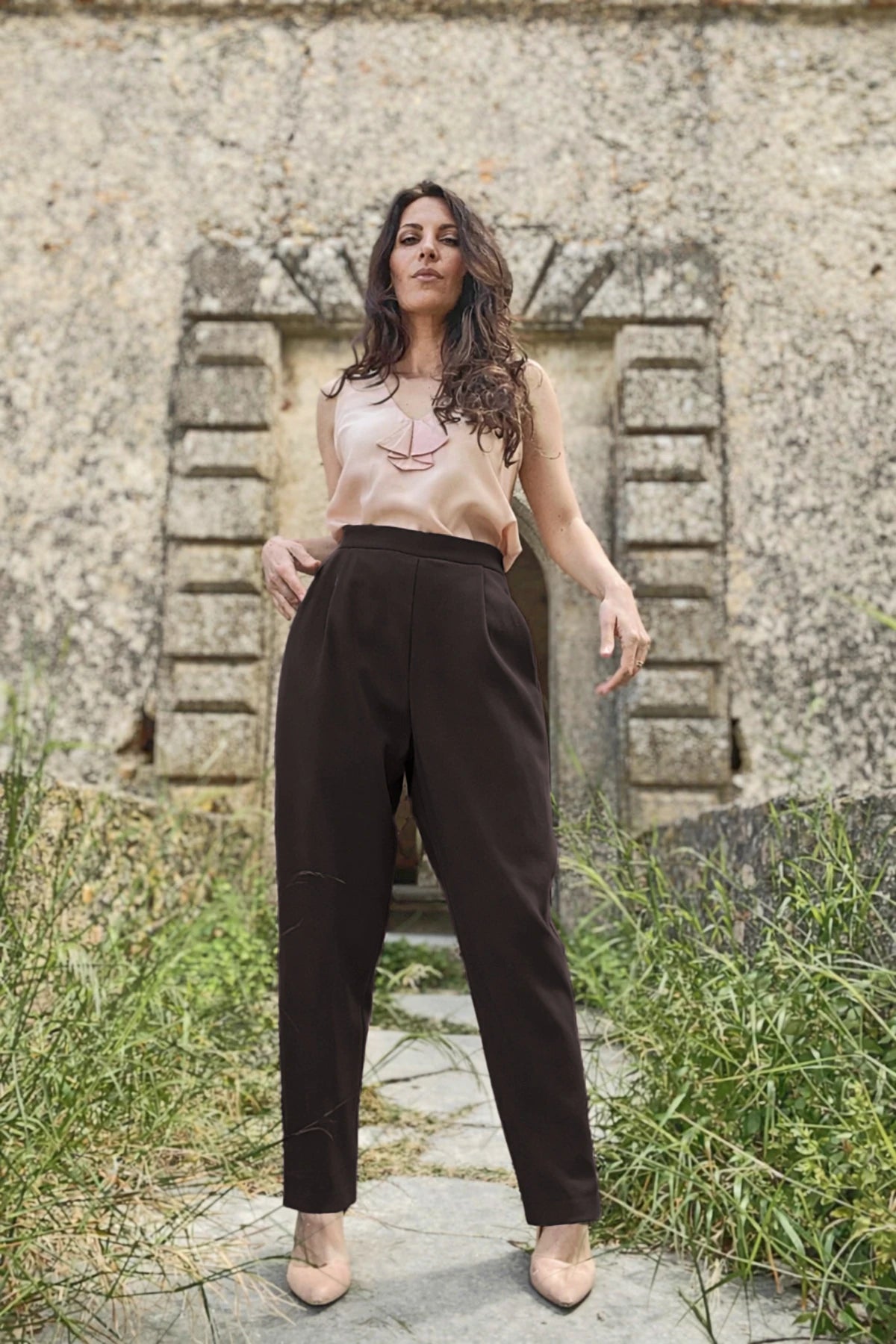Pantalone Ada cotone deadstock abbigliamento sartoriale brand malia lab caffe
