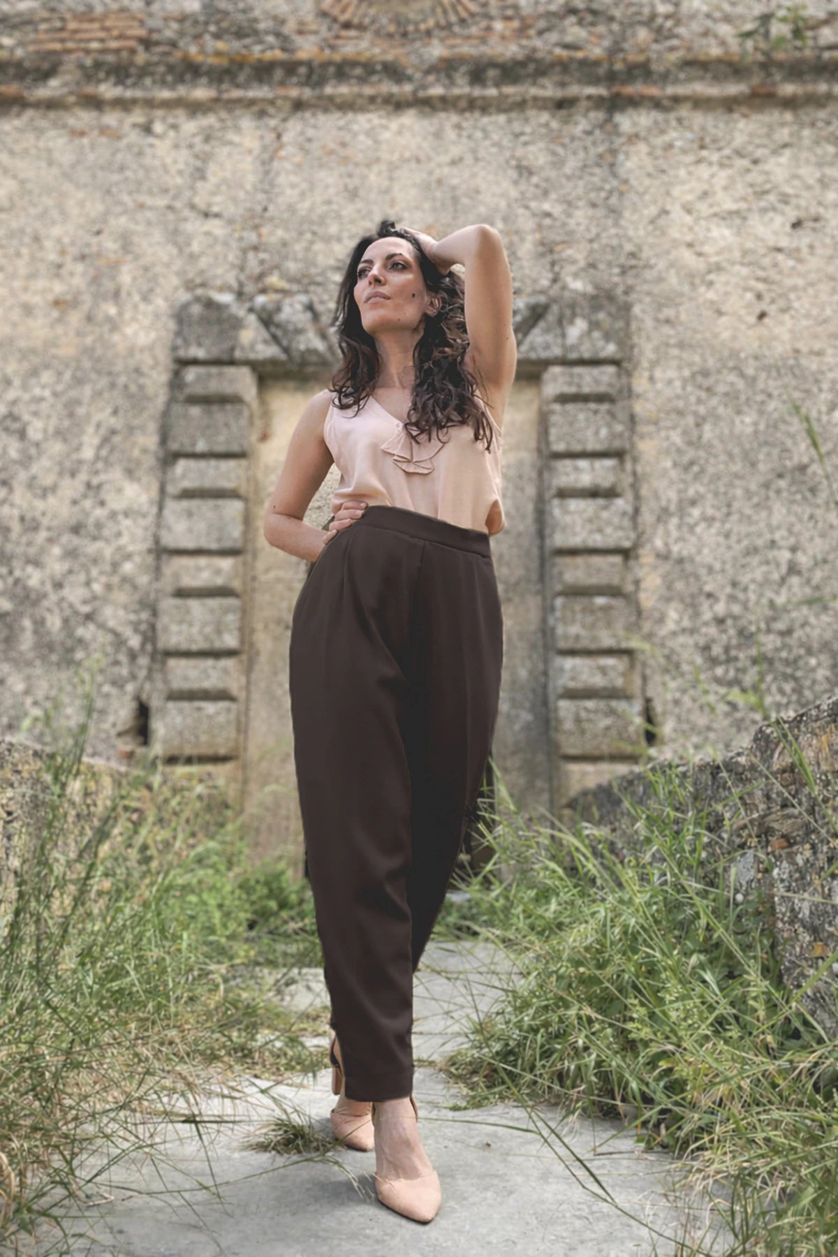 Pantalone Ada cotone deadstock abbigliamento sartoriale etico brand malia lab cacao
