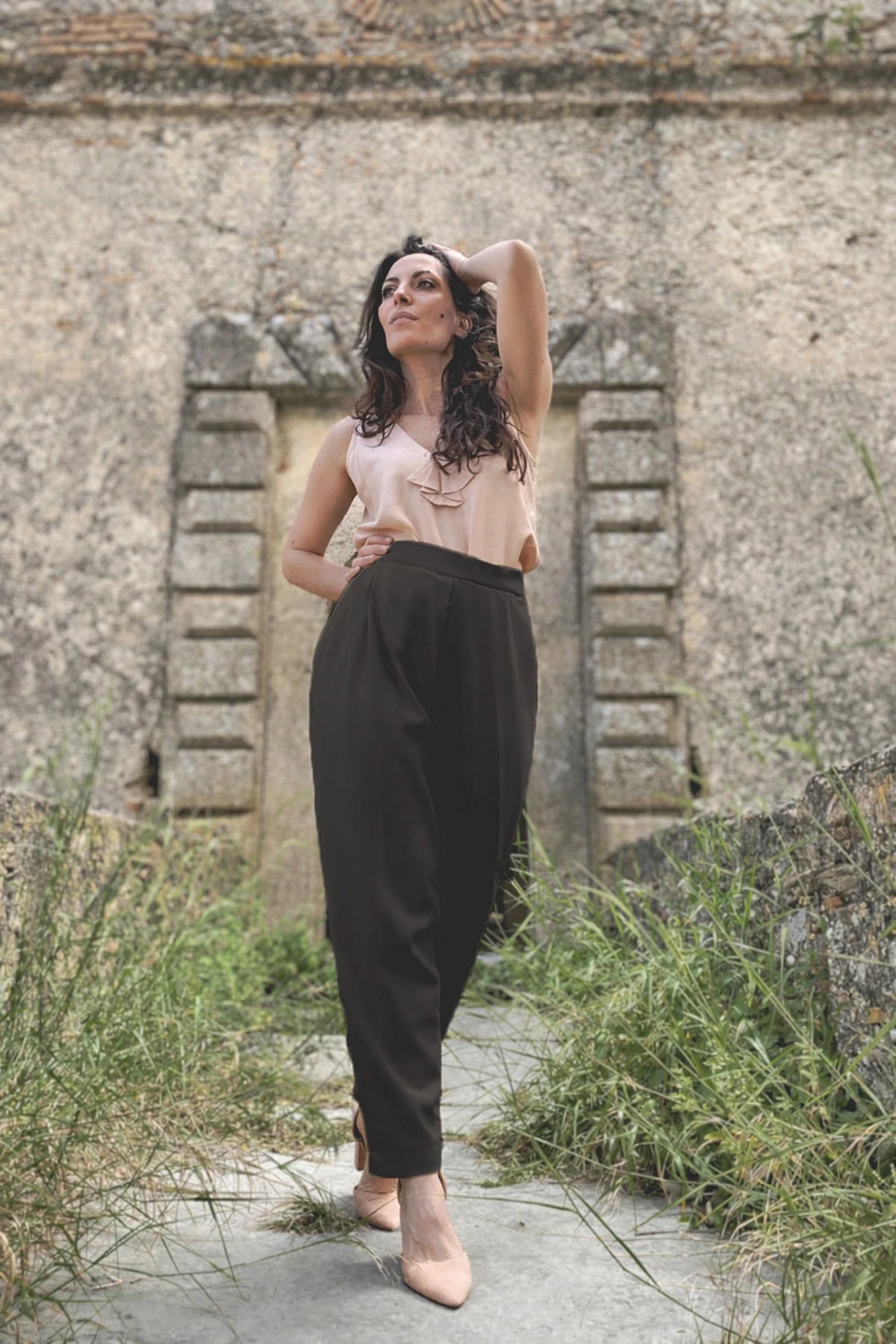 Pantalone Ada cotone deadstock abbigliamento sartoriale etico brand malia lab caffe
