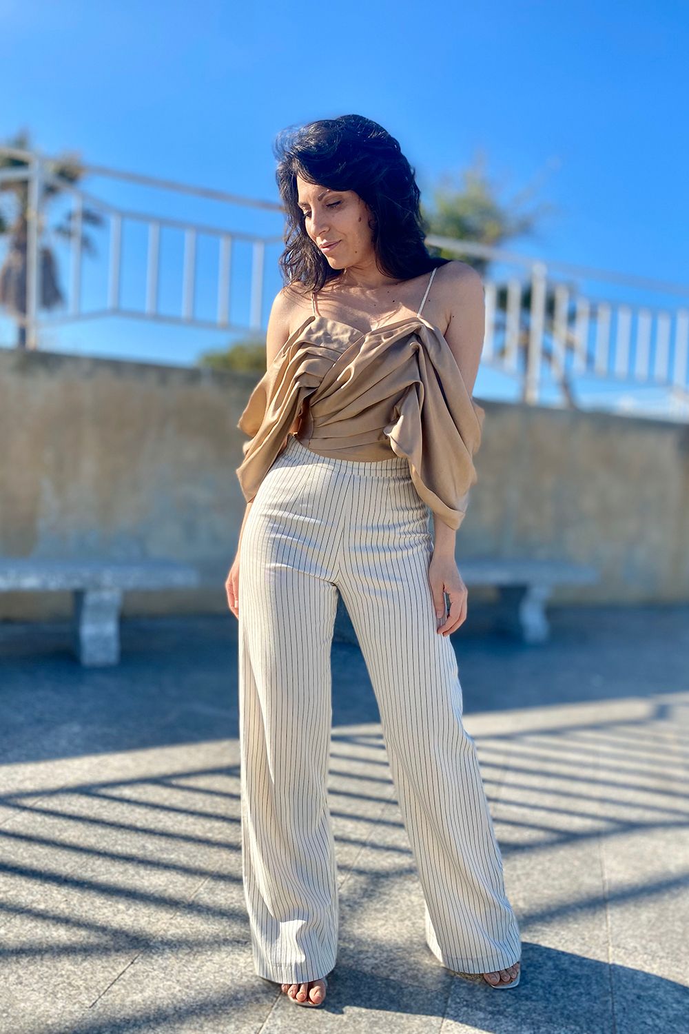 Pantalone palazzo Federica lyocell abbigliamento sostenibile vestiti ecosostenibili donna brand malia lab pantaloni sartoriali vista frontale