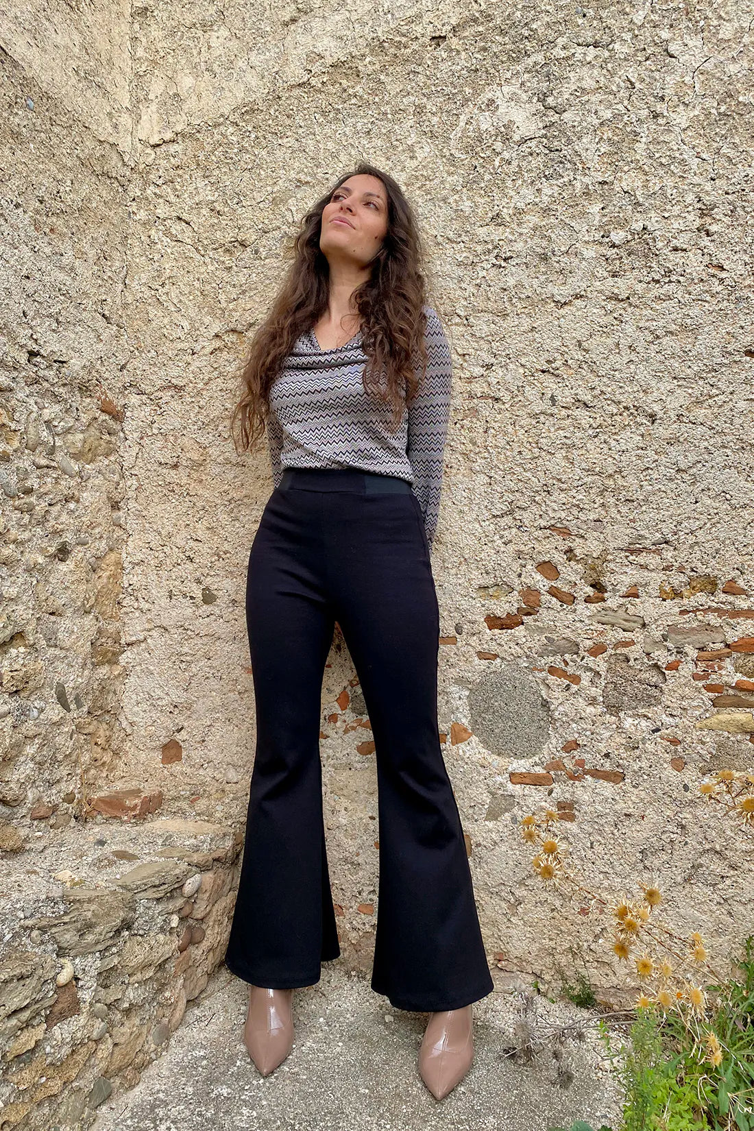 Pantalone slimfit zampa cotone biologico felpato abbigliamento donna sostenibile malia lab
