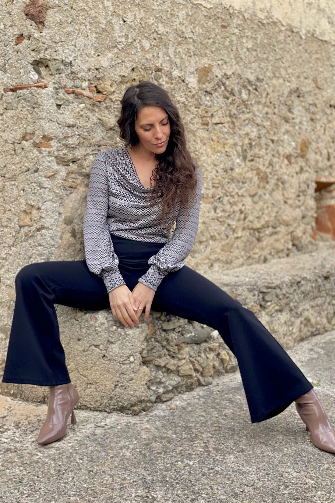 Pantalone zampa Slimfit cotone biologico felpato abbigliamento sostenibile malia lab zampa
