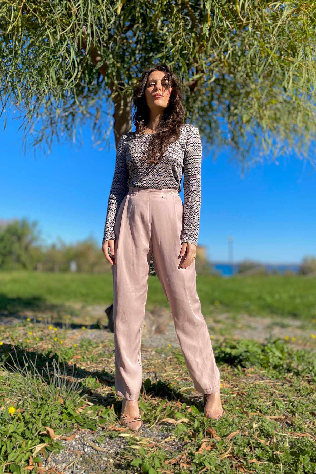 Pantaloni GABY tencel lyocell abbigliamento sostenibile moda artigianale responsabile bran malia lab
