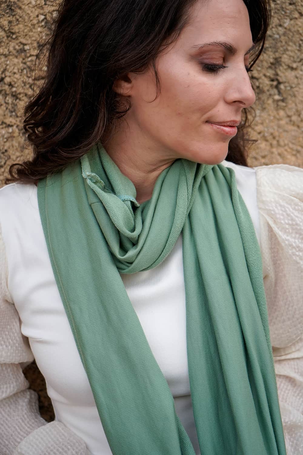 Pashmina SASHA unisex caldo cotone biologico atelier moda sostenibile artigianale abbigliamento etico dettaglio