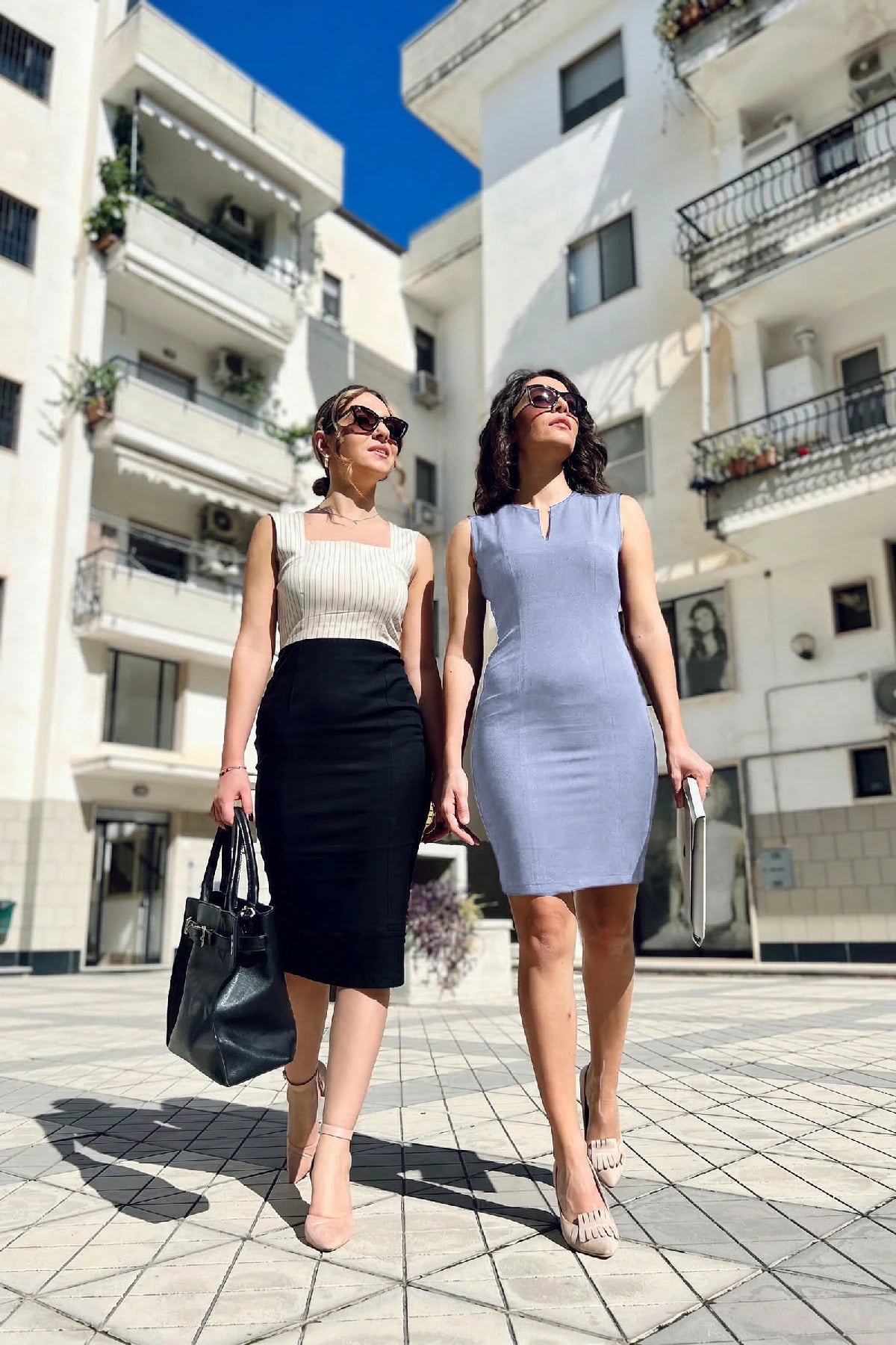 Tubino Alicia cotone deadstock abbigliamento sartoriale etico brand malia lab celeste
